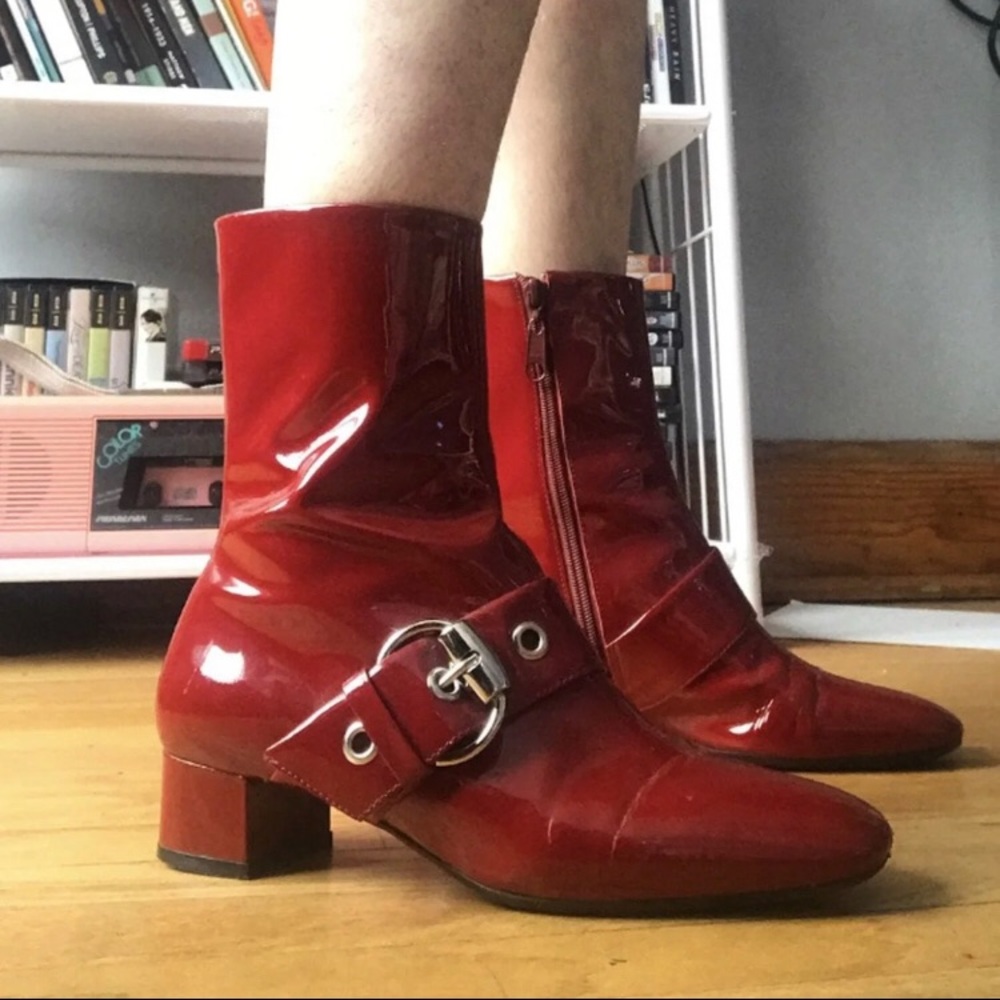 Cherry red patent booties